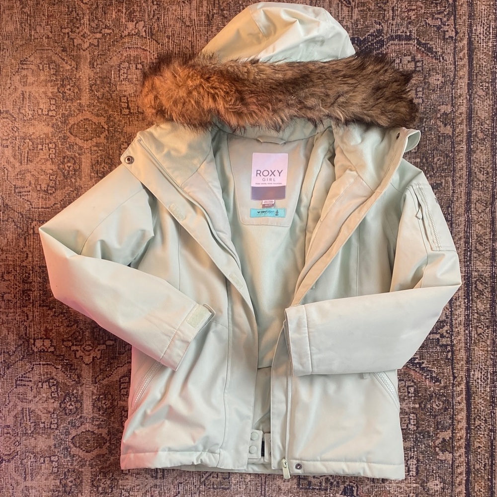 Roxy Mint Green Faux-Fur Hooded Puffer Jacket